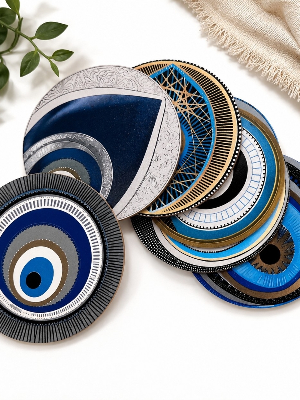 a Set of 6 Colorful Wooden Coasters with Eye Designs